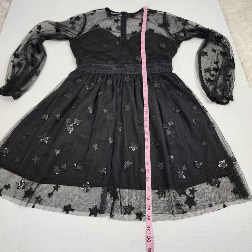Black Sequin Lace Fairy Tulle Dress Goth Victorian Renaissance Fit Flare Party - Picture 10 of 16